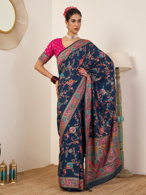 Sareemall Digital Print Banarasi Viscose Rayon Saree(Dark Blue)