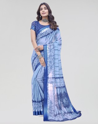 ANIRAV Printed, Woven Bollywood Linen Saree(Blue)