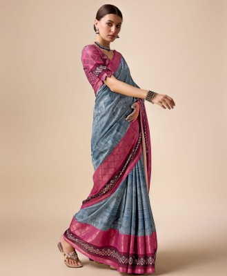 Divastri Digital Print Banarasi Tussar Silk Saree(Grey, Pink)