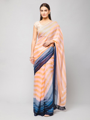 Winza Designer Solid/Plain, Self Design, Striped Daily Wear Chiffon Saree(Dark Blue)
