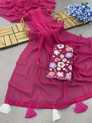 Infyshopy Fashions Solid/Plain Bollywood Georgette Saree(Pink)
