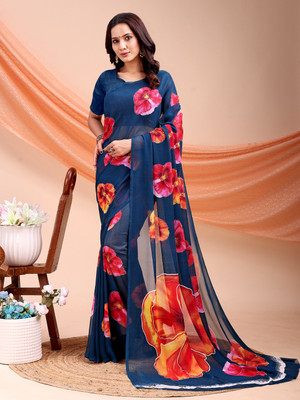 Leelavati Printed Daily Wear Chiffon Saree(Dark Blue)
