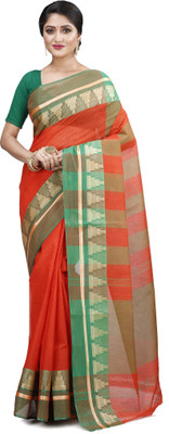Ruuprekha Printed Tant Pure Cotton Saree(Orange)