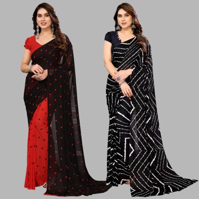 kashvi sarees Printed Daily Wear Georgette Saree(Pack of 2, Red, Black, Green)