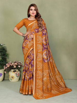 Sarly Printed Bollywood Cotton Blend Saree(Mustard)