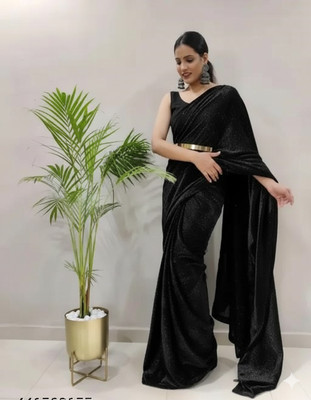 Amavii Solid/Plain Bollywood Lycra Blend Saree(Pack of 2, Black)