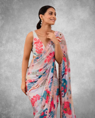 JAYAMENTERPRISE Digital Print, Floral Print, Printed Bollywood Georgette Saree(Multicolor)