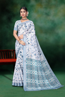 HENVI ENTERPRISE Printed, Woven Bollywood Cotton Linen Saree(Multicolor)