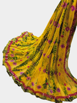 JMD Ent Printed Bandhani Chiffon Saree(Yellow)