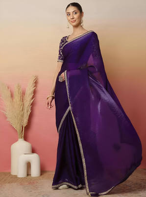 HIJA TRENDZ Embroidered Bollywood Chiffon Saree(Purple)