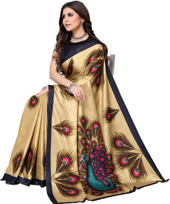 Priyashi Animal Print Daily Wear Art Silk Saree(Beige)