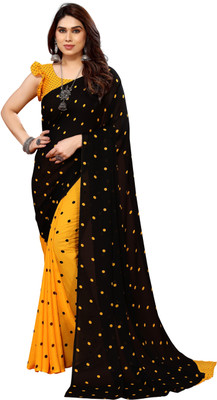 Moda Rapido Polka Print Daily Wear Georgette Saree(Yellow)