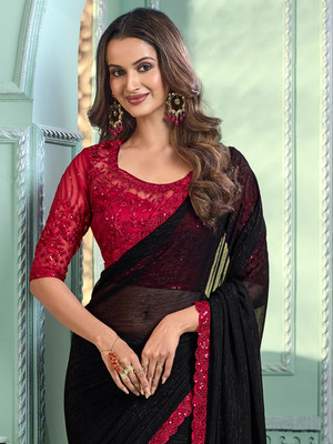 ANOUK Checkered Daily Wear Polyester Saree(Black)