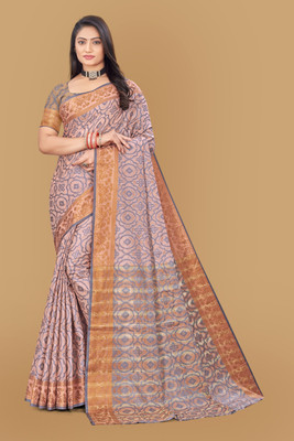 HANUMANT TEXTILES Embroidered Chanderi Cotton Blend Saree(Orange)
