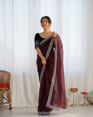 LeeliPeeri Designer Embellished Bollywood Net Saree(Maroon)