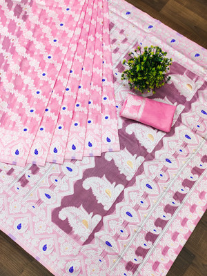 SHREEKHODIYARST Woven, Self Design Jamdani Jacquard, Cotton Blend Saree(Pink)