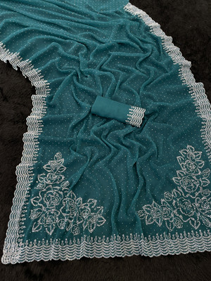 Radheradhey Embellished Bollywood Organza Saree(Dark Blue)