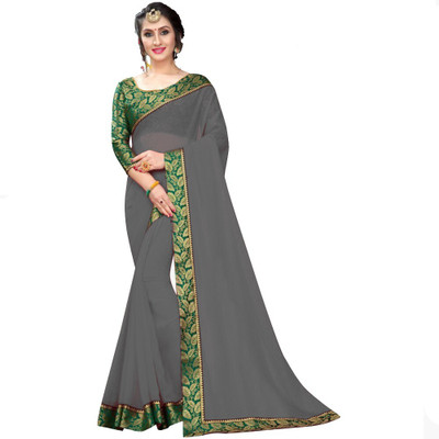 FIERTE Solid/Plain Bollywood Georgette Saree(Grey)