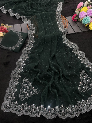 Dk Trendz Solid/Plain Bollywood Organza Saree(Dark Green)