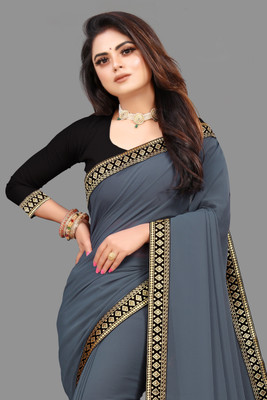 Jevlan Self Design Bollywood Georgette Saree(Grey)