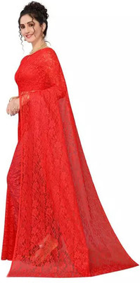 Amavii Dyed, Woven Bollywood Net Saree(Red)