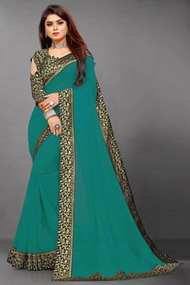 Georgette Saree Solid/Plain Jamdani Georgette, Crepe Saree(Light Green)