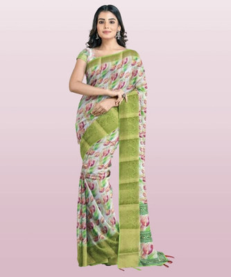 J6 Designers Floral Print Bollywood Cotton Blend Saree(Multicolor)