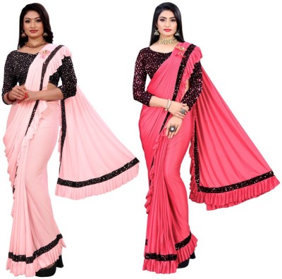 MIJAASHREE Embellished Bollywood Lycra Blend Saree(Pack of 2, Pink)