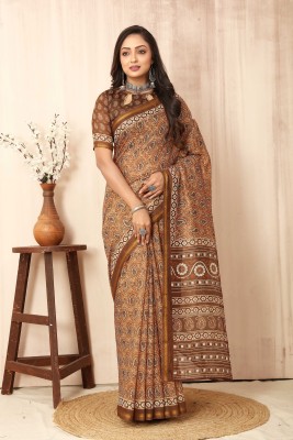 siya silk studio Digital Print, Self Design Bollywood Chanderi Saree(Brown)