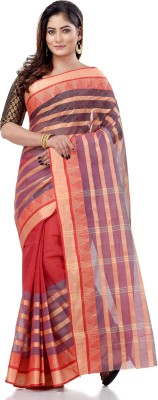 Desh Bidesh Temple Border, Self Design, Paisley, Solid/Plain Handloom Handloom Cotton Blend, Pure Cotton Saree(Red)