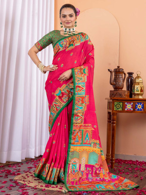 Tasrika Printed Daily Wear Silk Blend Saree(Pink)