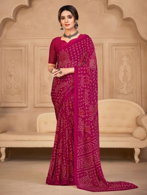 SainiVastra Printed Bandhani Chiffon Saree(Magenta)