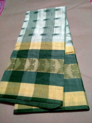 Bikash Dutta Fashion Self Design Tant Pure Cotton Saree(Green, White)