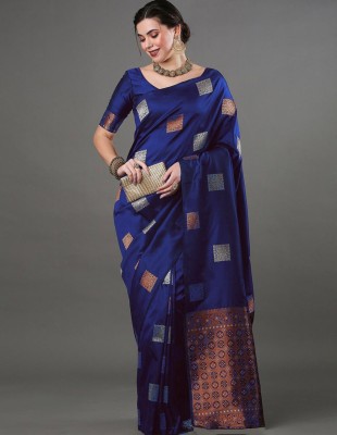 pavanputra fab Self Design Banarasi Jacquard Saree(Blue)