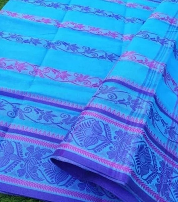 BiswasTextiles Self Design Handloom Pure Cotton Saree(Blue)
