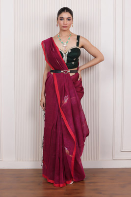 Fad Collection Solid/Plain, Printed Daily Wear Linen Saree(Purple)