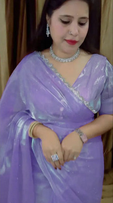 Aika Solid/Plain, Embellished Bollywood Net Saree(Purple)