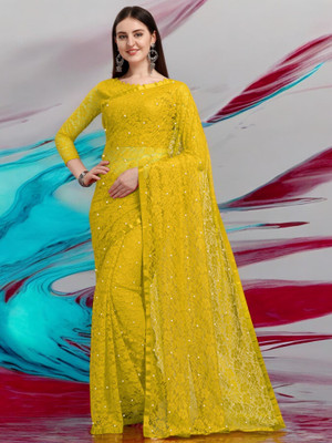 Nexafashion Self Design Bollywood Net Saree(Yellow)