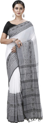 DipDiya Self Design Handloom Pure Cotton Saree(Black, White)
