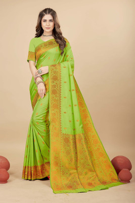 amirat Woven Banarasi Jacquard Saree(Light Green)