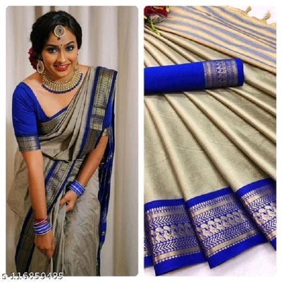 TRINITI FAB Printed Kanjivaram Jacquard Saree(Beige)