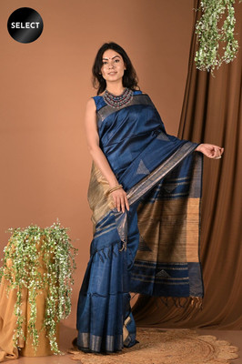 Very Much Indian Solid/Plain Handloom Dupion Silk Saree(Blue)