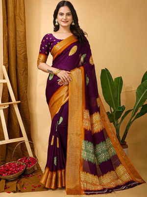 Anouk Rustic Printed Chinnalapattu Silk Blend Saree(Purple)