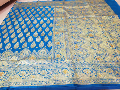 shree ambaji saree Woven Banarasi Satin Saree(Light Blue)