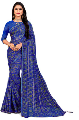 TINA FASHION Printed Bollywood Polyester Saree(Blue)