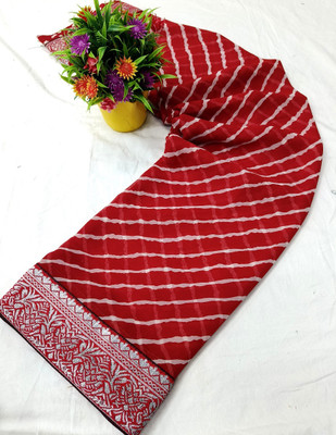 VD PRINTS Striped Leheria Georgette Saree(Red)