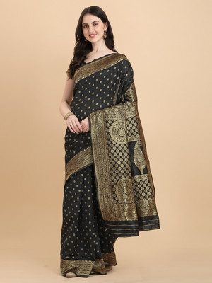 77A Woven Banarasi Pure Silk Saree(Black)