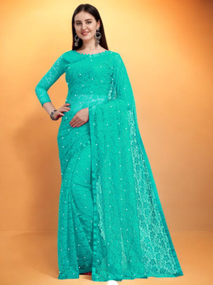 NORAFLEX Embroidered Bollywood Net Saree(Blue)