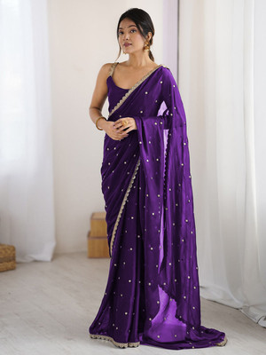 Celeb Styles Embroidered Bollywood Georgette Saree(Purple)