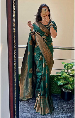 sheladiya Printed, Self Design Banarasi Silk Blend Saree(Green)